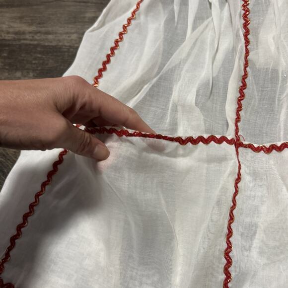 Vintage 1/2 Apron holiday Christmas Pockets Ricrac Handmade semi-sheer - Picture 4 of 5